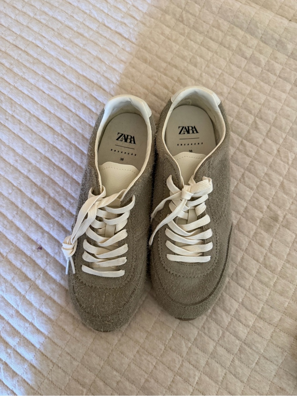 ZARA  Olive Beige Suede Low-Top Sneakers
